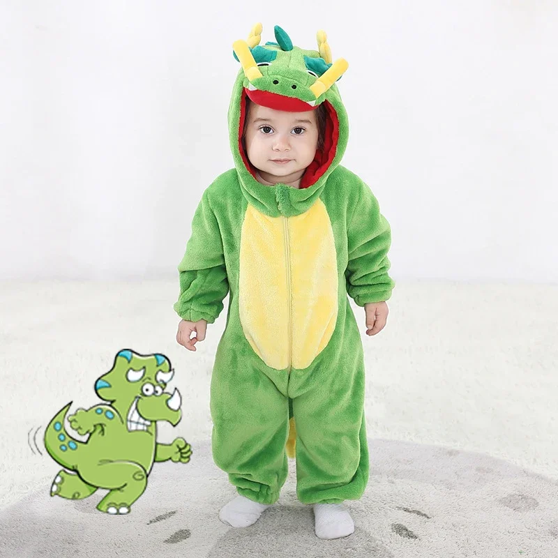 Mooie Dinosaurus Baby Baby Jongens Meisjes Rompertjes Kleding Halloween Kostuum Onesie Winter Warme Zachte Baby Hoodie Jumpsuit Pyjama