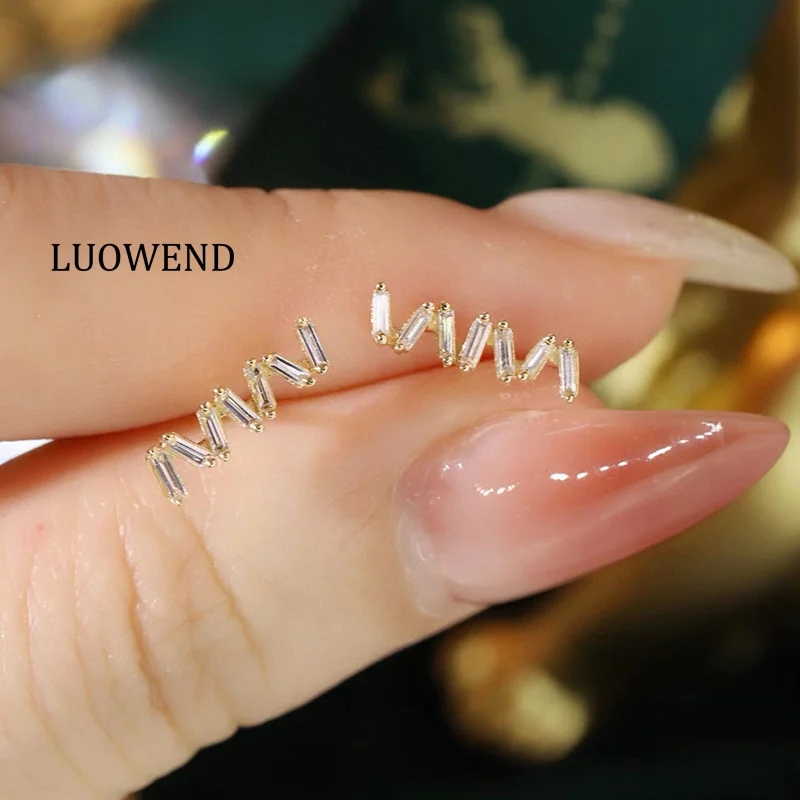 

Серьги LUOWEND из 100% желтого золота 18 карат, блестящие серьги-гвоздики с натуральными бриллиантами для женщин, модный стиль INS, подарок на высокий день рождения