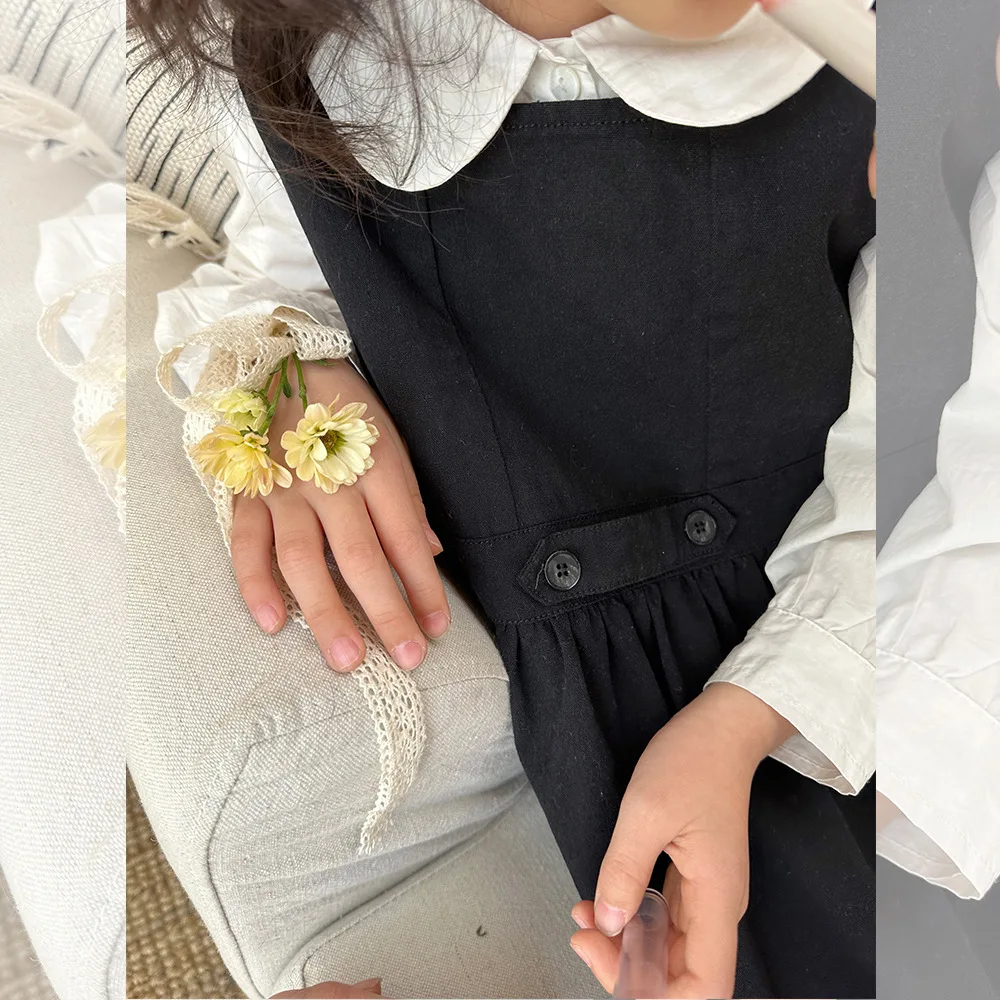 Abito da bambina per bambini 2024 Primavera e autunno Bambini Stile coreano Tinta unita Stile college Vestito estivo Bretelle Gonna