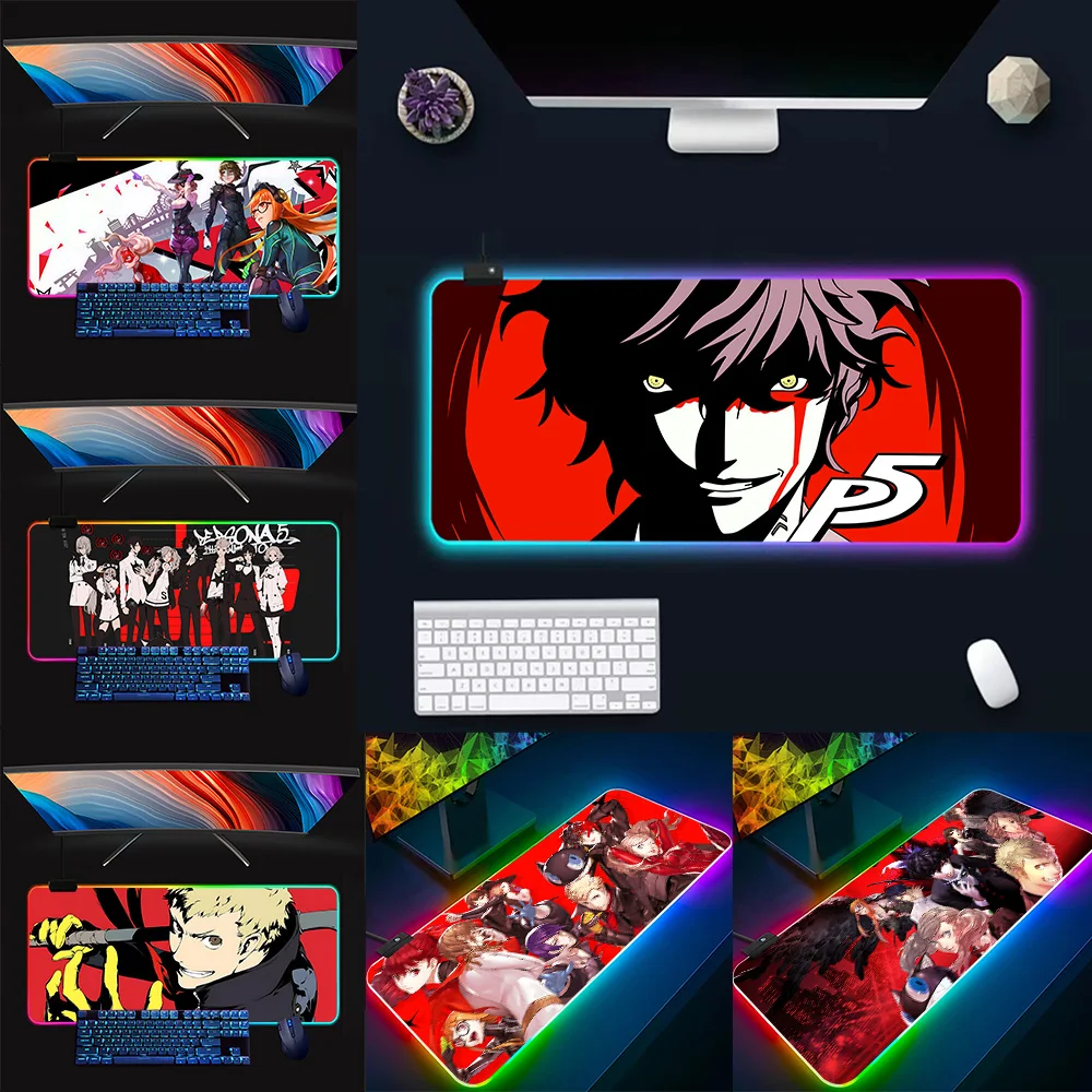 

Game Persona P5 RGB Pc Gamer Keyboard Mouse Pad Mousepad LED Glowing Mouse Mats Rubber Gaming Computer Mausepad