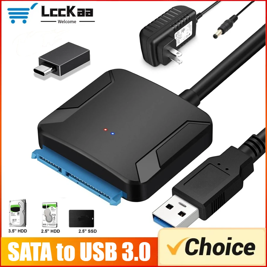 SATA To USB 3.0 Adapter Cable for 2.5/3.5 Inch SSD HDD SATA III Hard Drive Disk Converter Support UASP with 12V Power Adapter