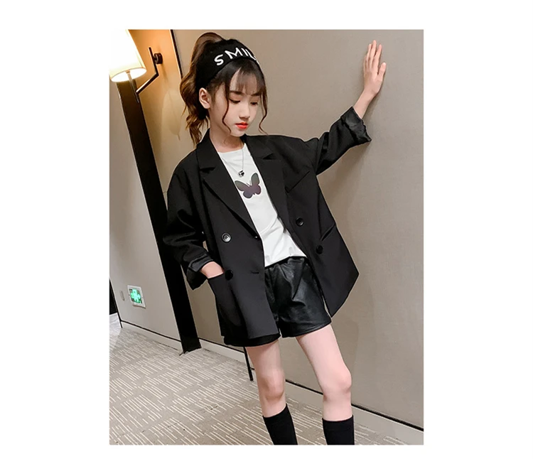 Eleganter Kinder-Blazer in Schwarz, Hochzeitsjacke für Mädchen im englischen Stil, formelle Kleidung, lockerer Freizeitanzug für Kinder. – Detail 2