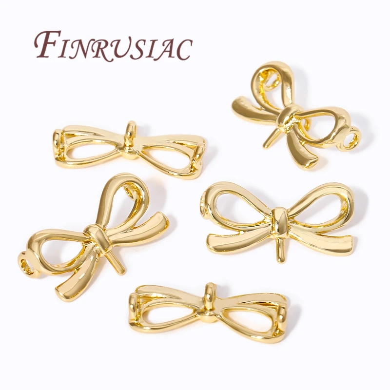 18K Gold Plated 3-Strand Connectors For Jewelry,with Pearl Pendants Mounting,Trendy Bow Charms For DIY Jewelry Making Supplies