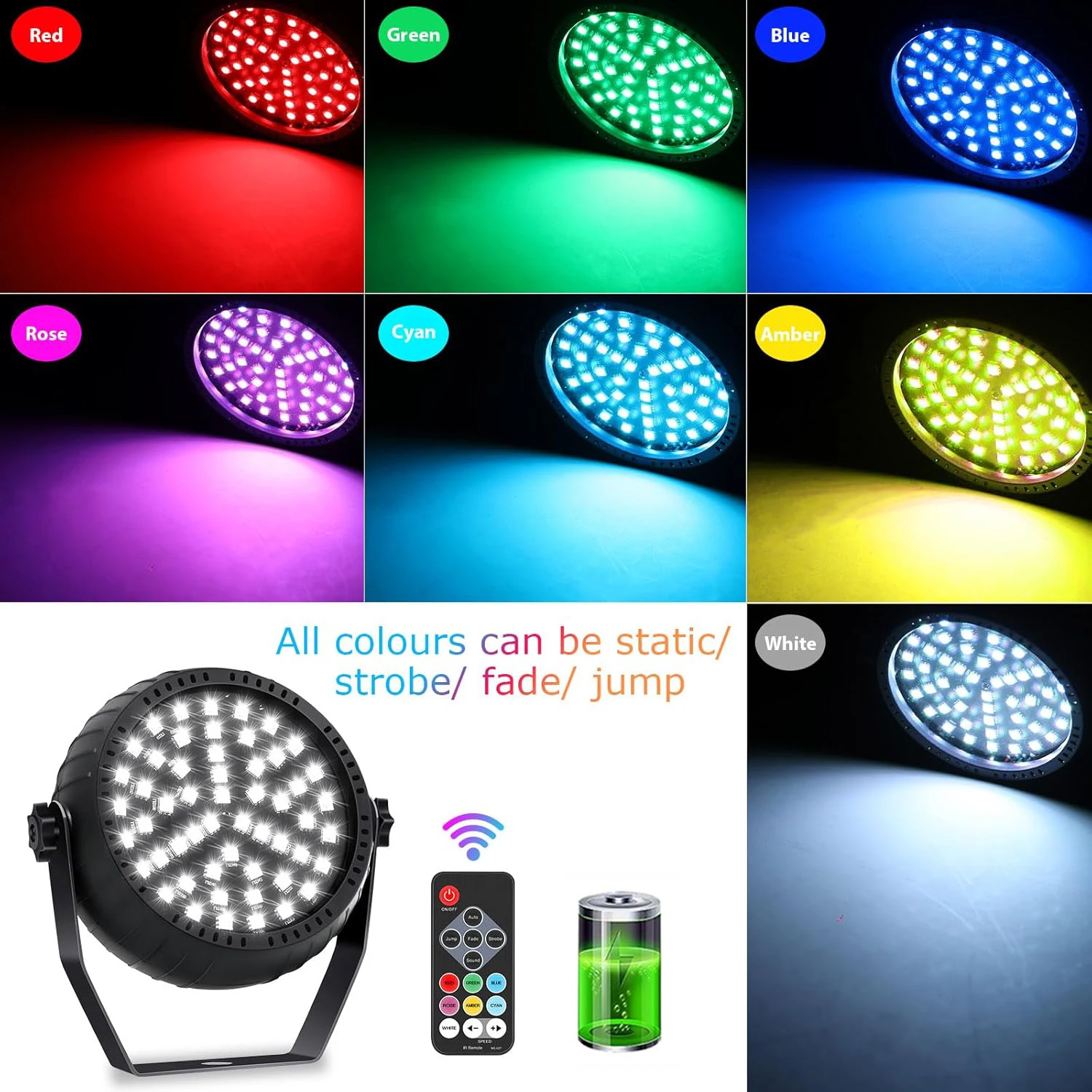 54LED Rechargeable Strobe Lights Battery Powered Sound Activated RGB DJ Strobe Light for Party Room DJ Stage Dance Wedding