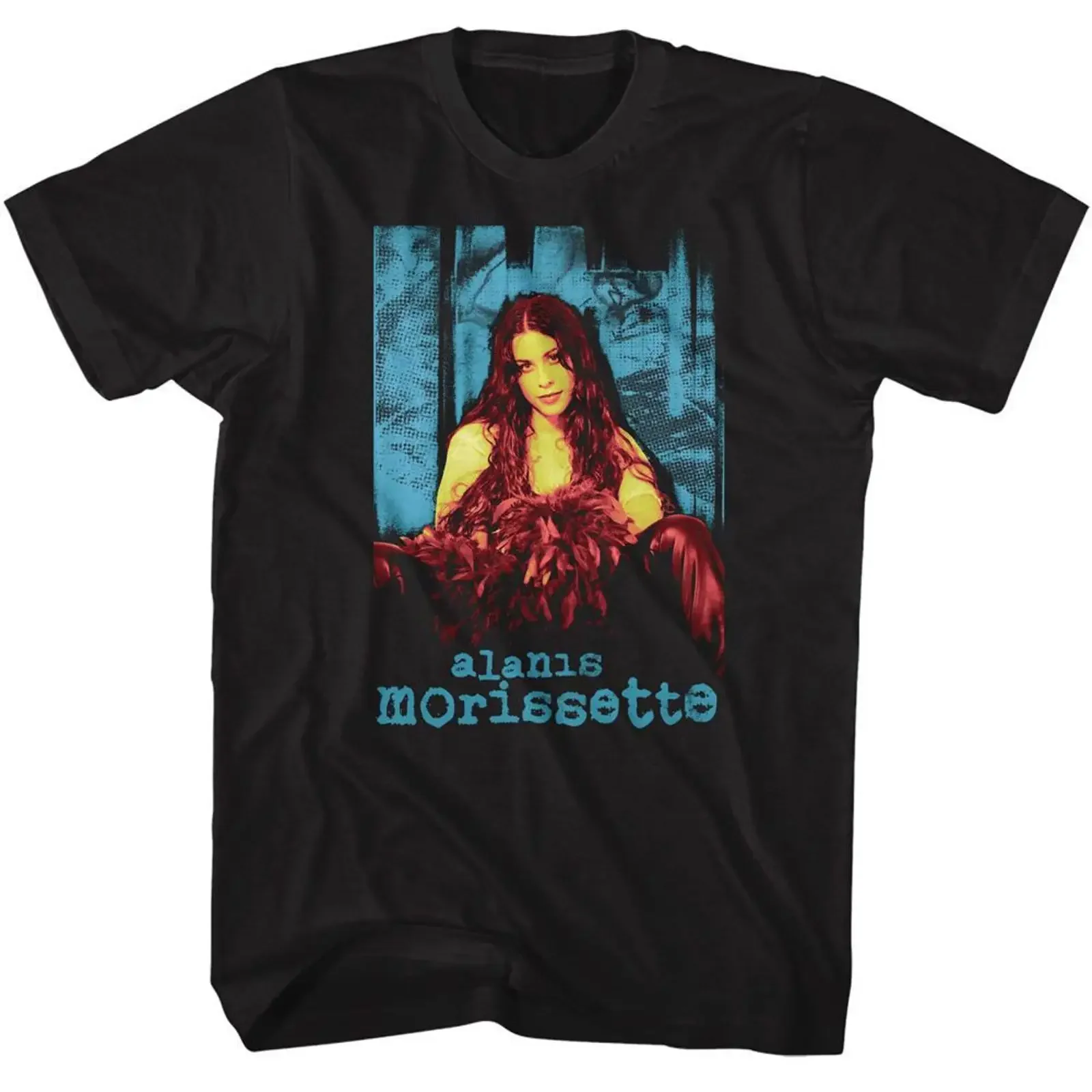 Alanis Morissette Tricolor Black T-Shirt für Erwachsene, Vintage-Stil, gewaschen, weich, dehnbar, Unisex, Streetwear, stilvoll, vielseitig, lässig