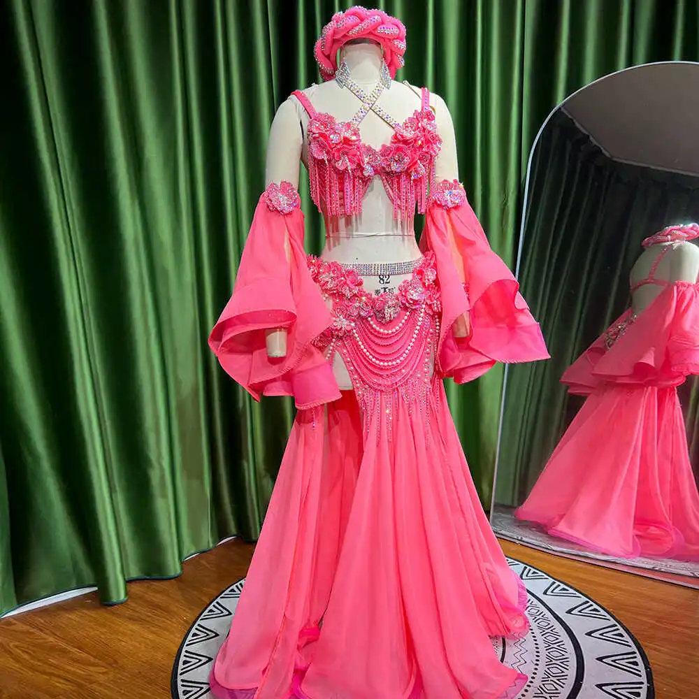 Customized Eastern Belly Dancewear Women Clothes Tassel Belly Dancing Bra Skirt Belt Oriental Dance Costume Group Stage Suit Set