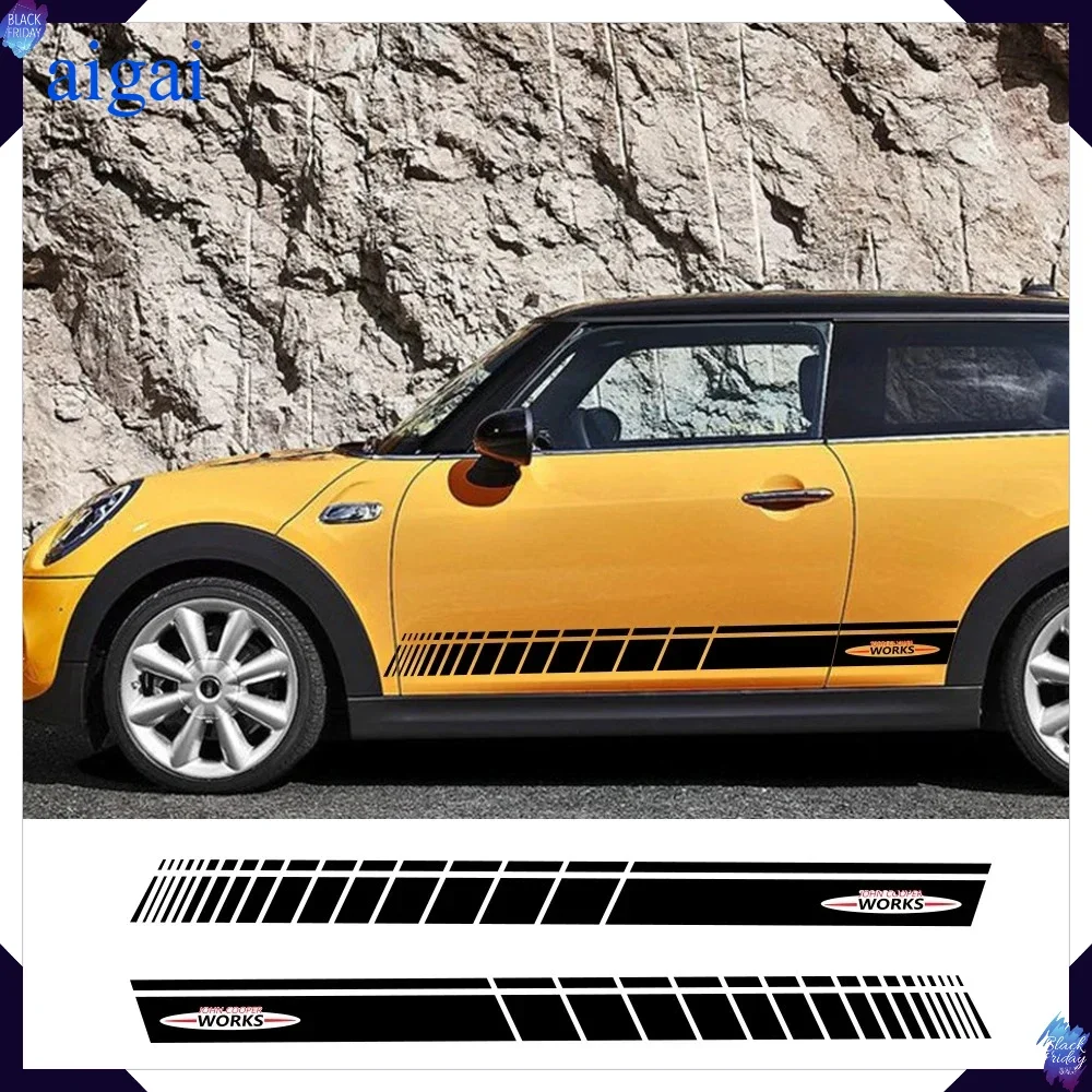 Car Door Side Skirt Stripes Stickers JCW Decals Decoration Accessories for MINI John Cooper Works R56 R58 R59 F57 F56 Hatchback