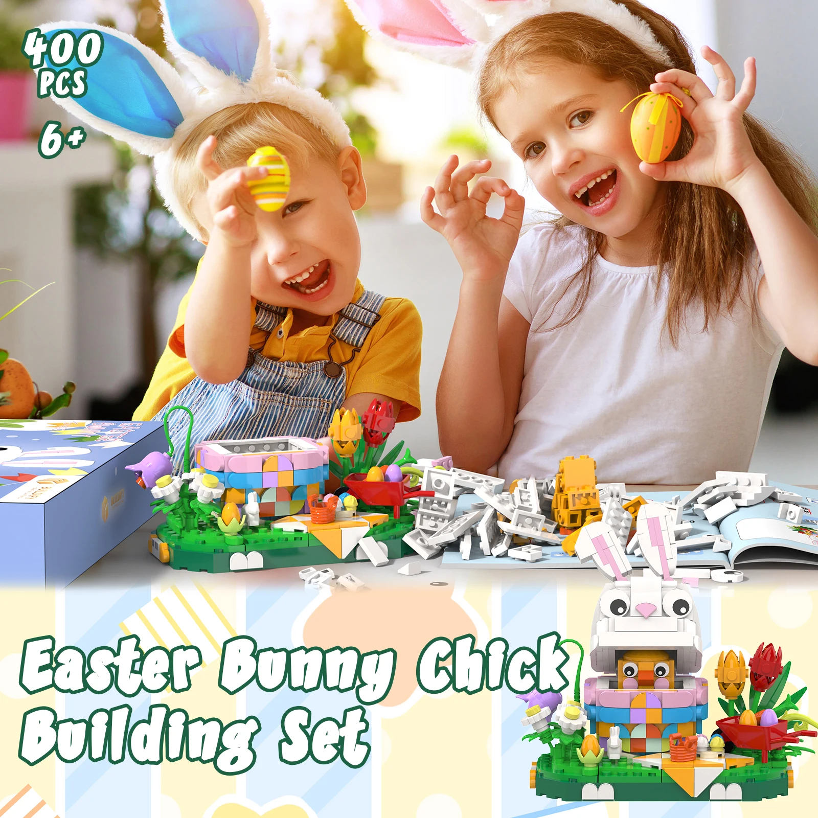 Easter Bunny and Baskets Chick Building Block Toy Set as Easter Basket Stuffers and Easter Egg Fillers Gift for Adults Kids Boys