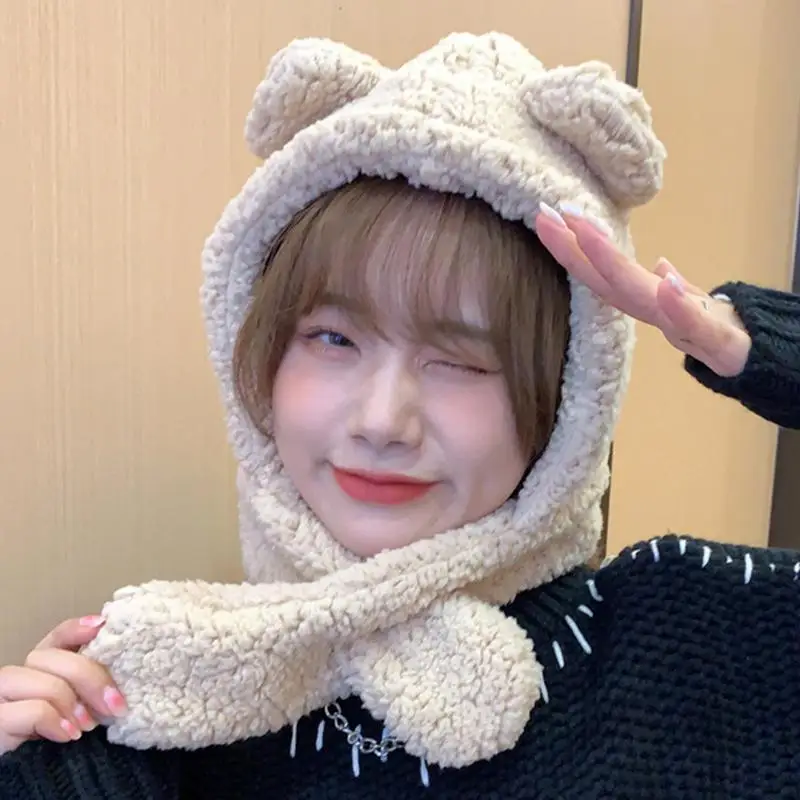 เด็ก WARM Plush หมวก Fluffy ฤดูหนาว WARM หมวกน่ารักหู Plush Earflap หมวกผ้าพันคออุ่นหมวกสําหรับหญิงสาวเด็ก