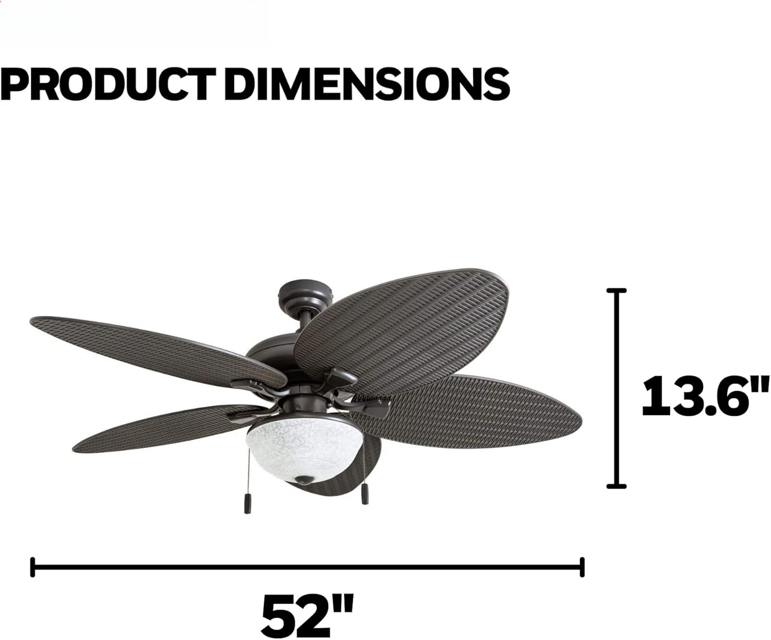 Ventilador de techo tropical para interiores y exteriores de 52 pulgadas con luz, cadena de tracción, tres opciones de montaje, aspas resistentes a la intemperie, envío gratis