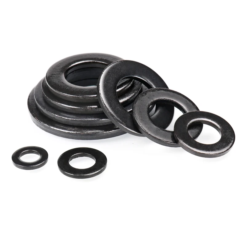 1/2/5/10/ 20/ 50/ 100pcs M2 M2.5 M3 M4 M5 M6 M8 M10 M12 M14 M16-M45 DIN125 Grade 8.8 Black Carbon Steel Flat Washer Plain Gasket