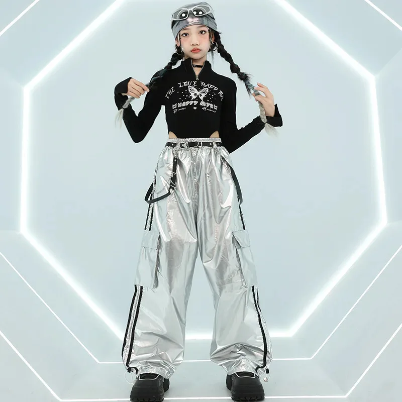 الفتيات ملابس رقص الجاز المرحلة الفتيات Kpop الهيب الورك ملابس الرقص الشارع ملابس الرقص الاطفال موضة Clohtes بلايز سوداء خلط السراويل