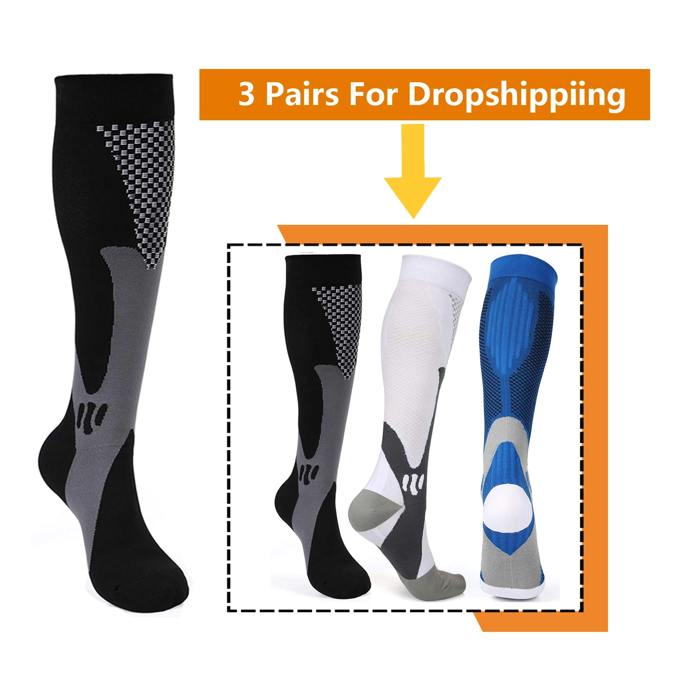 Brothock 3 Pairs For Dropshipping Compression Socks 20-30 mmHg Athletic Nylon Medical Nursing Stockings Sport