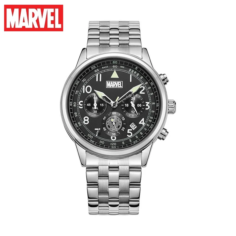 Marvel Top Brand Iron Man Chronograph Quartz Wristwatch The Avengers Coated Glass Luminous Hands Super Hero Boy Sport Wristband