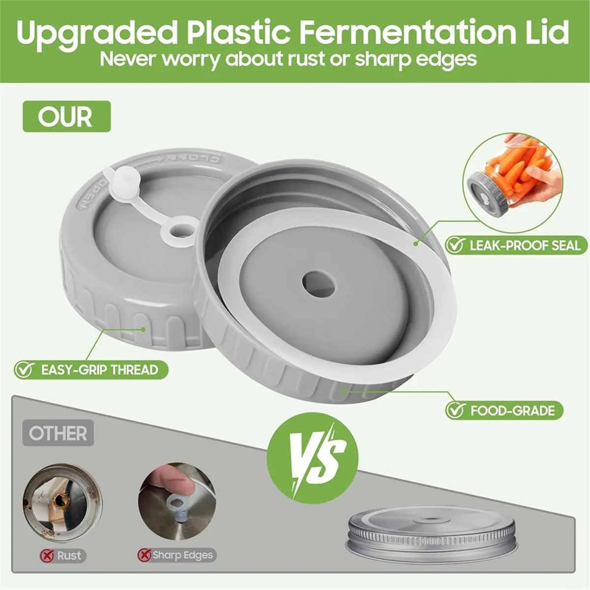 newA08I Glass Sealed Jar Fermentation Kit with 64oz Jars, Plastic Lids, Airlocks, Silicone Rings, Grommets & Glass Weights 2 Pcs