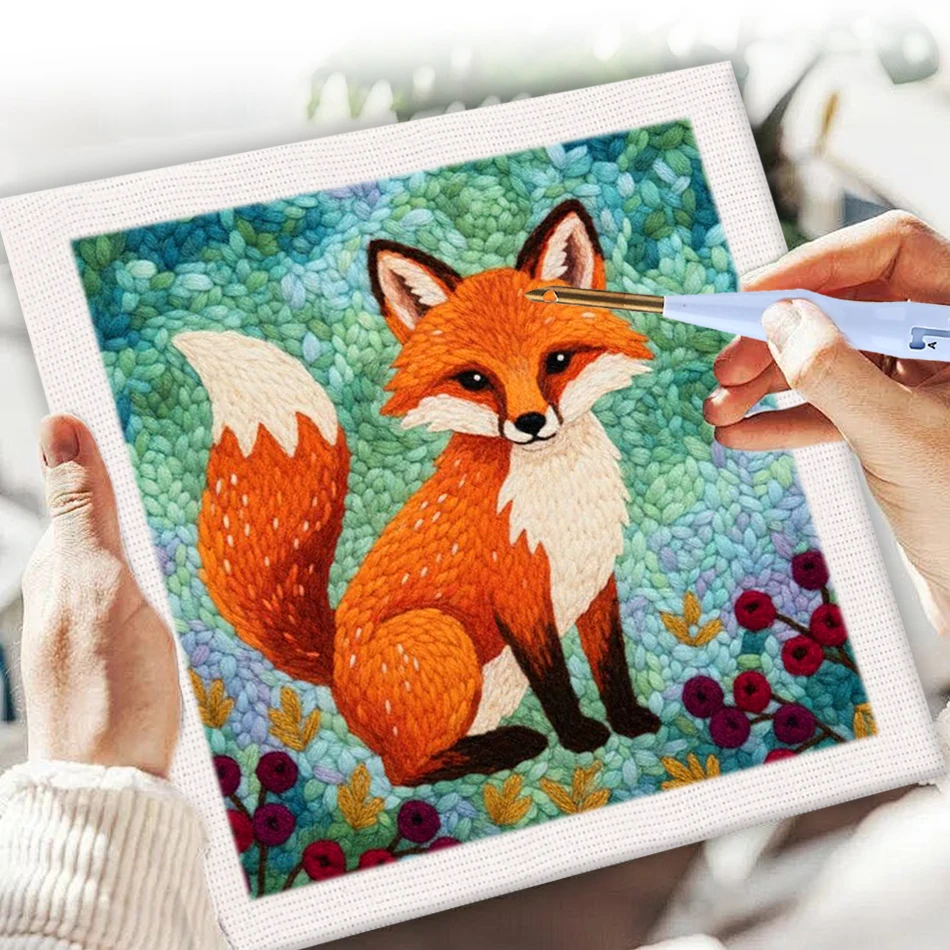 Embroidery Ideas For Bags - Cute Fox Pattern Punch Needle Embroidery