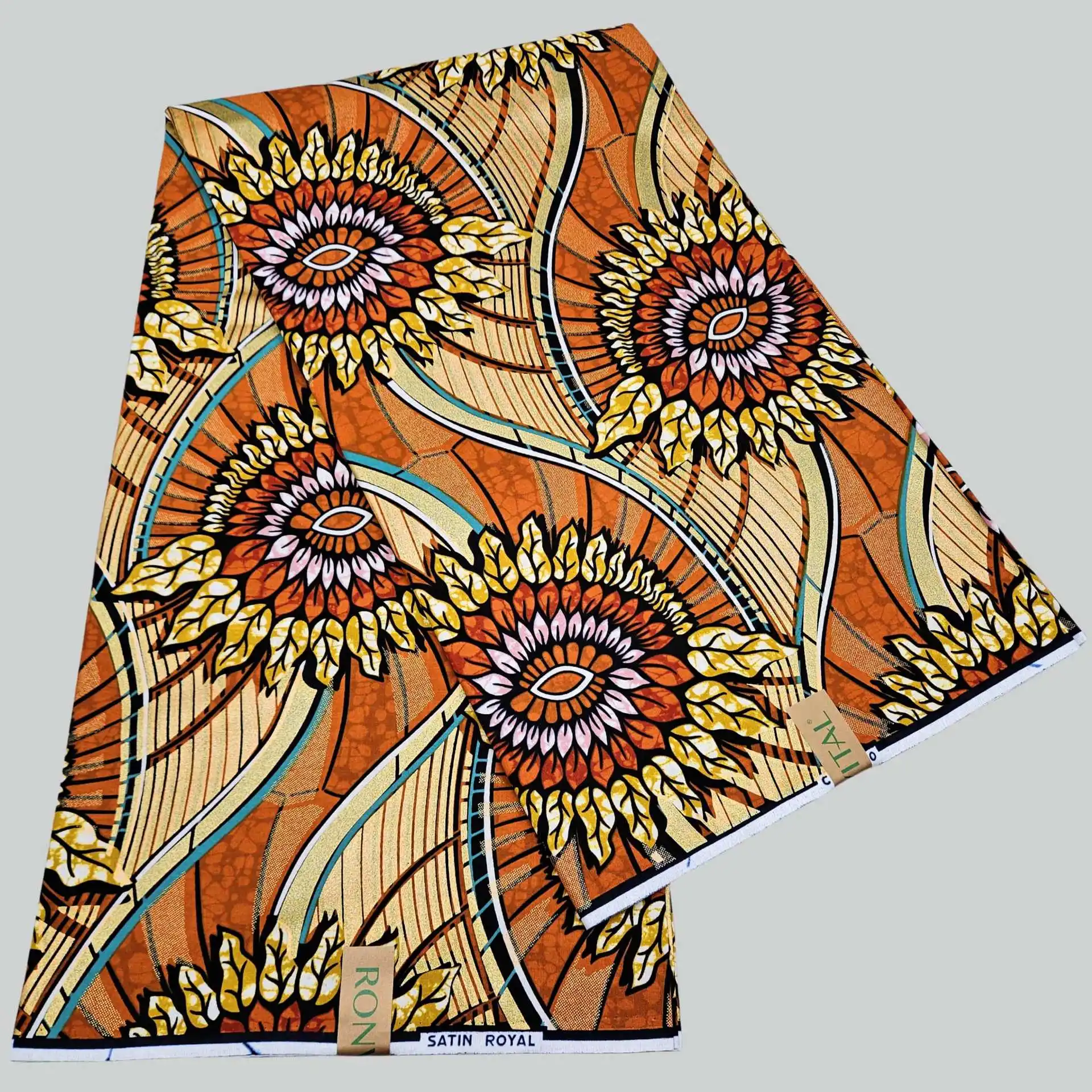 

Оранжево-розовый цветочный принт шириной 46 дюймов, 6 ярдов, длинная хлопковая африканская восковая ткань для шитья, ткань батик для платья, подушки R2903