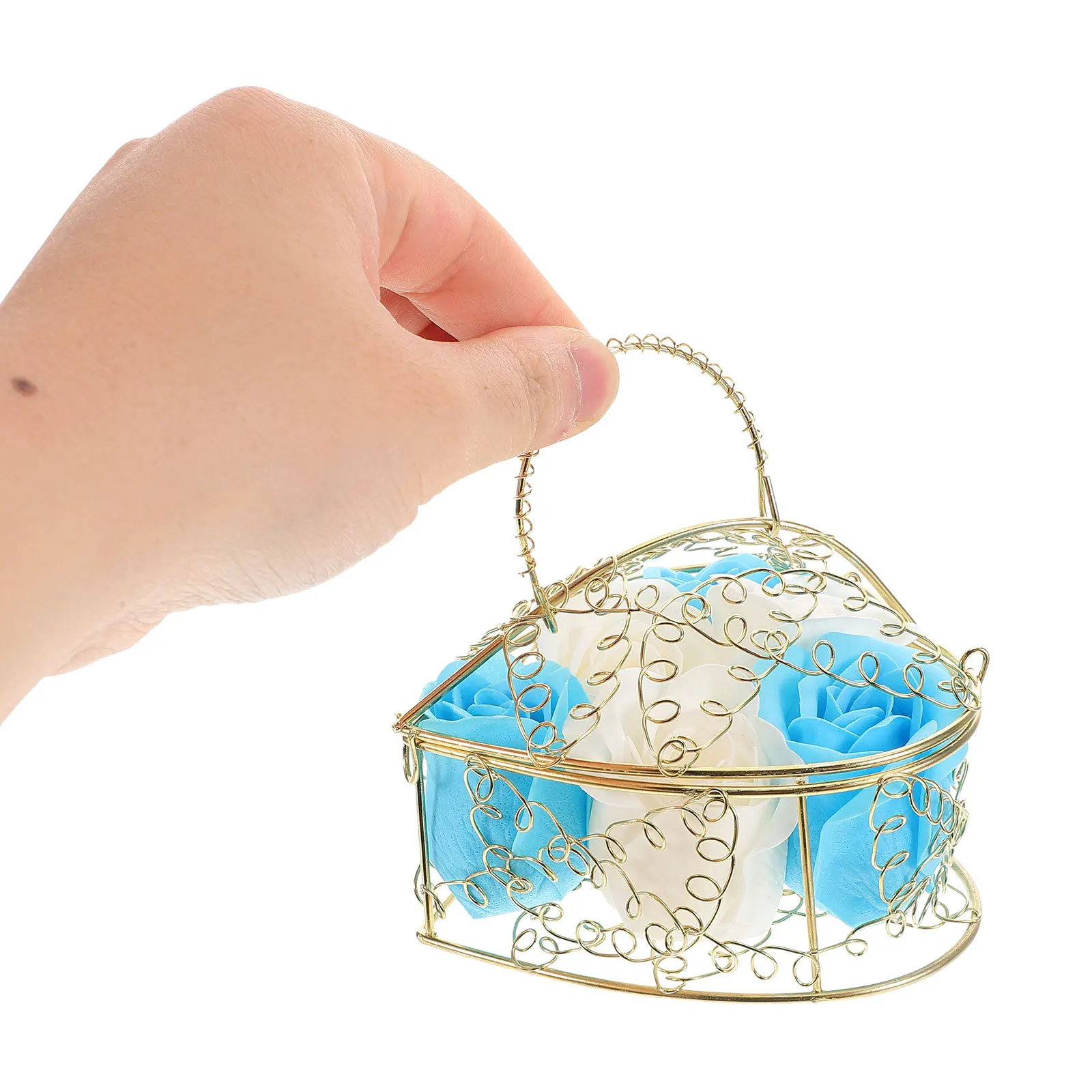 2 قطعة صابون مقلد زهور الورد في سلة حديدية على شكل قلب زهرة ديكور صابون حمام معطر بالزهور للحمام ديكور المنزل هدية #4