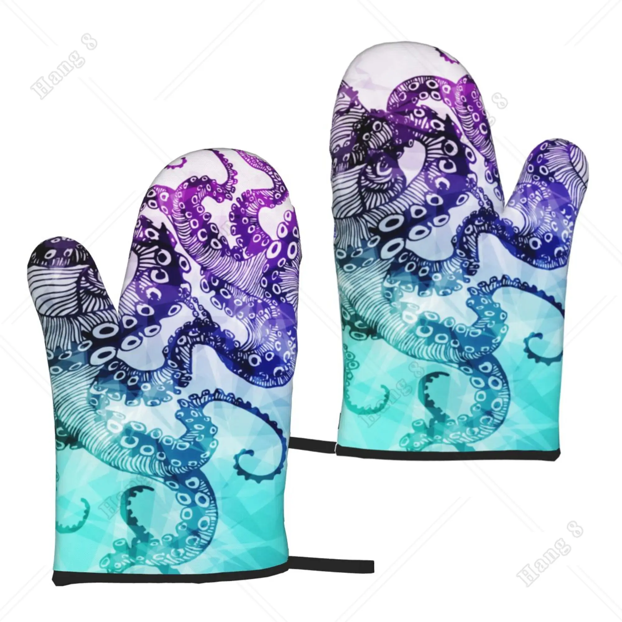 

Siren Octopus Antennae Watercolor Microwave Gloves Bbq Gloves for Women Men Oven Gloves Prevent Heat Holder 2PC Xmas Gift