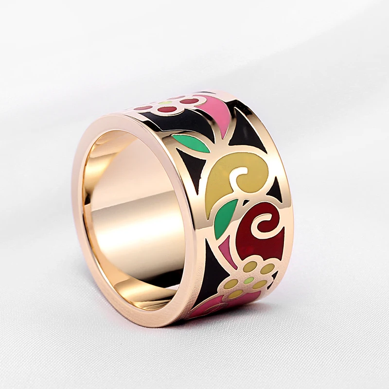 Fashion Rings For Women Small Adorn Enamel Jewelry Boho Cloisonne Handicrafts Ethnic Wind Stainless Steel  Wholesale