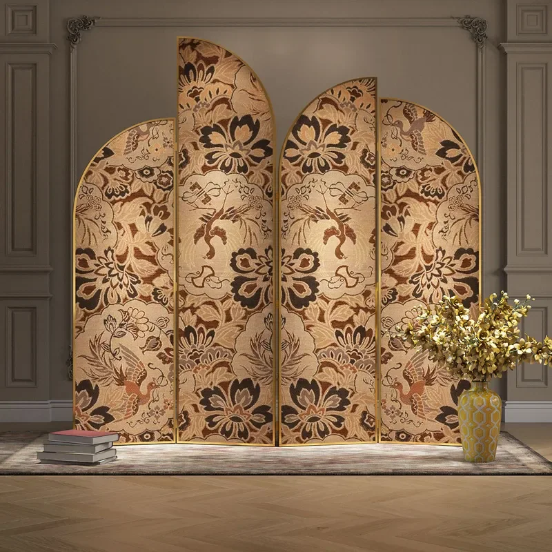 Retro Aluminum Alloy Folding Screen Partition for Living Room Hotel Office Entrance Divider American Light Luxury Style