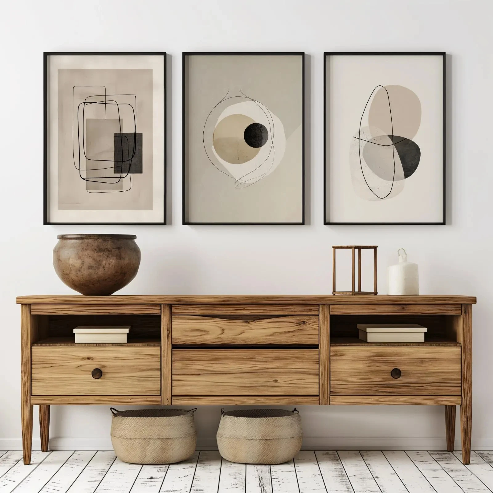 frameless Canvas Painting Neutral Abstract Wall Art Set, Japandi Black & Beige Geometric Line Canvas Prints, Minimalist Wabi Sa