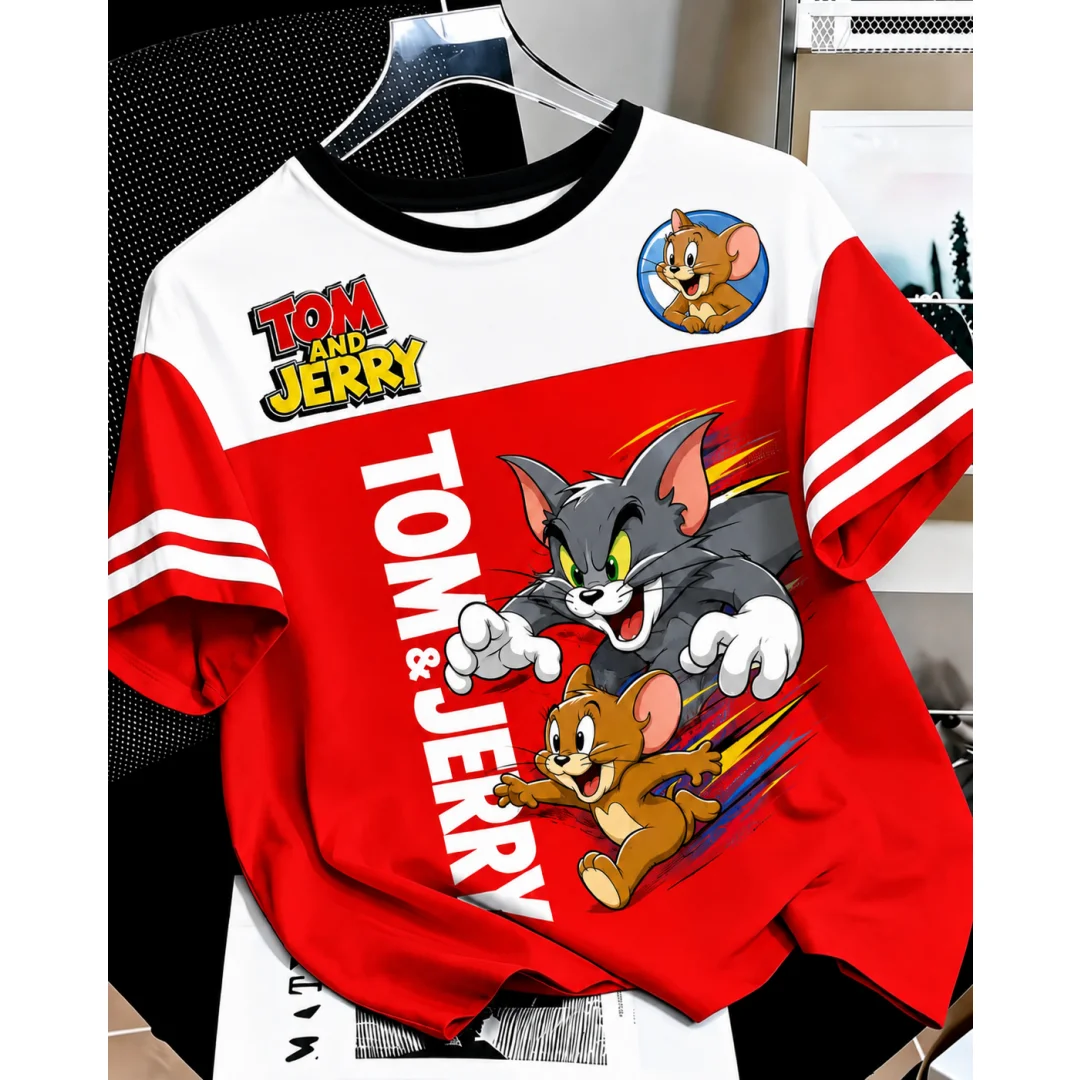 Tom und Jerry 3D-Druck T-Shirt für Männer, Frauen, Kinder, Retro-Cartoon-Katze-Maus-Grafik-T-Shirt, gestreift, lässig, Unisex, Streetwear-Oberteil – Detail 4