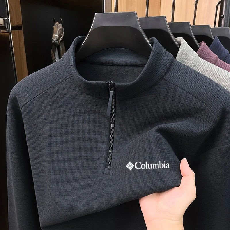 Brand designer's autumn new letter embroidered knitted sweater for men's warm velvet comfortable half zip lapel pullover sweater