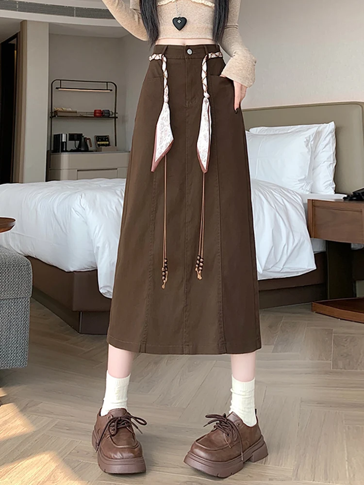 

Ретро-юбка А-силуэта с высокой талией, женская модная прямая юбка-карандаш, стройнящая длинная юбка для осени и зимы, новая модель Sle Ci Walk