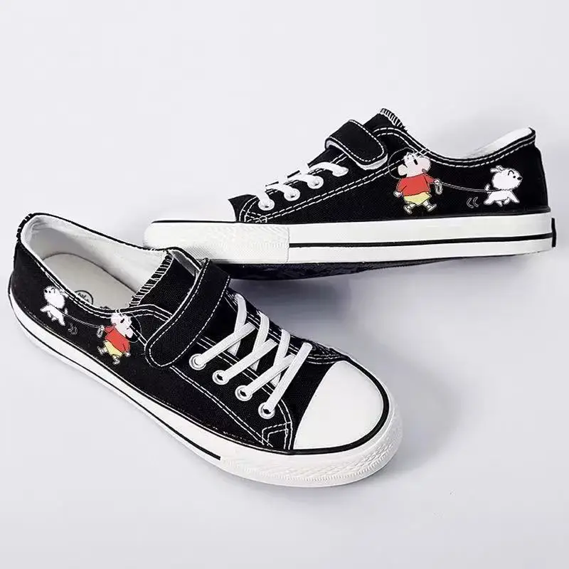 

drop shipping 2025 new spring plus Pikachu Crayon Shin-chan Doraemon black children man canvas shoes student shoes for women