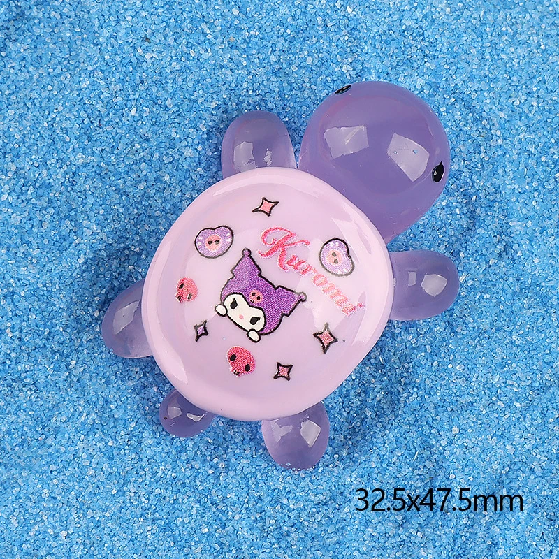 Anime Sanrios Tartaruga Série 3D Luminosa Resina Patch Ornamentos, MyMelody Kuromi Cinnamoroll, DIY Handmade Decoração Material, 1Pc