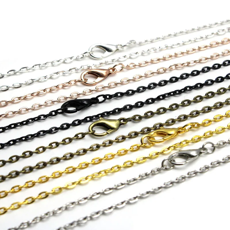 10 sztuk 2x3mm czarny antyczny brąz kolor owalny Link łańcuszek naszyjnik z karabińczykiem 50cm Fit DIY wisiorki komponenty do wyrobu biżuterii