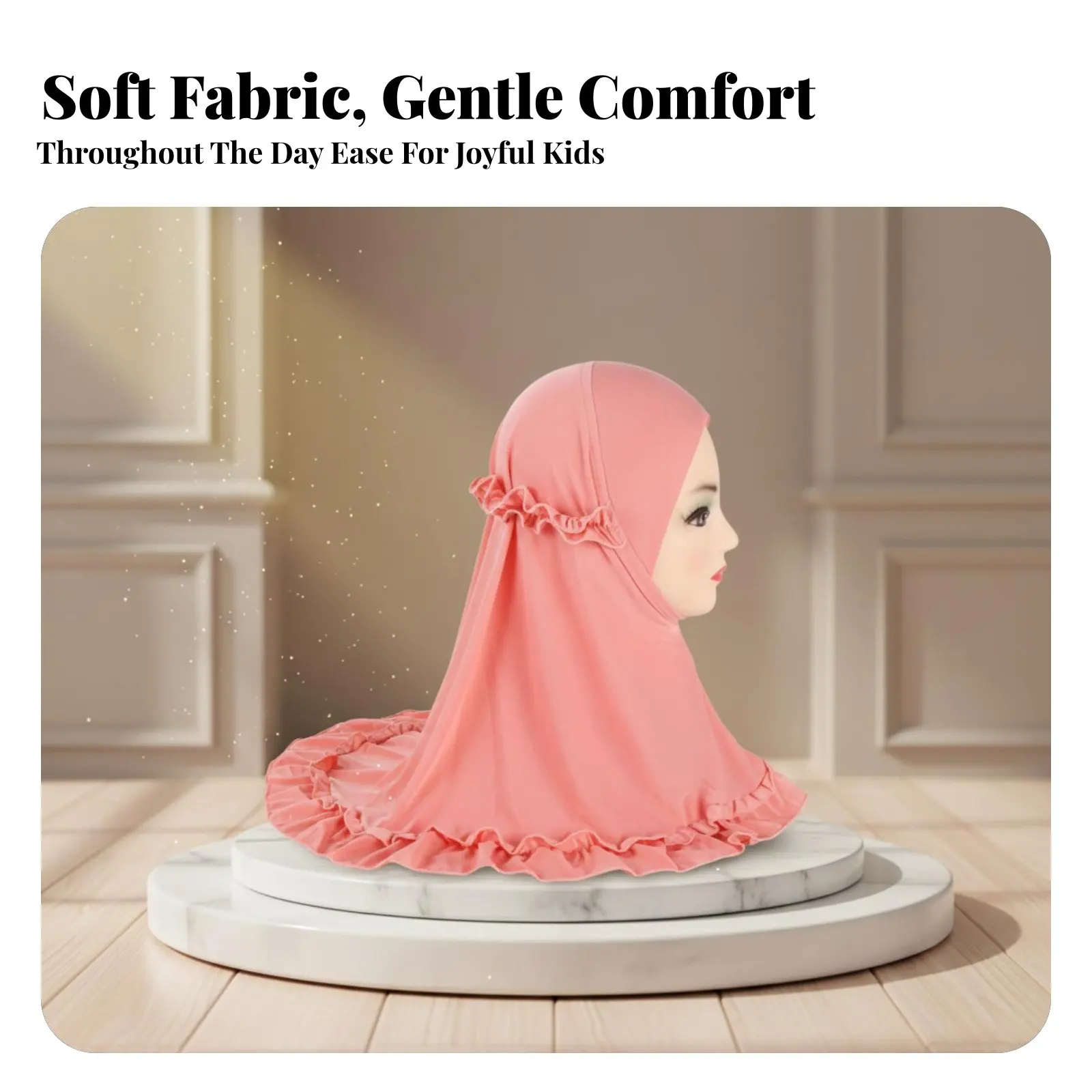 

Children's Headscarf with frill hem lace, Malay crystal scarf, soft headwrap for girls, suitable for ages 2-6, various colors
