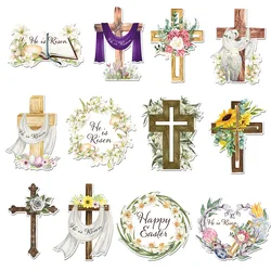 12pcs Easter Decorations Easter Rabbit Eggs cross Hanging Ornaments for Tree Happy Easter Paper Hanging Signs Easter Party Decor