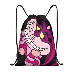 Custom Alice In Wonderland Cheshire Cat Drawstring Backpack Women Men Sport Gym Sackpack Portable Cartoon Shopping Bag Sack