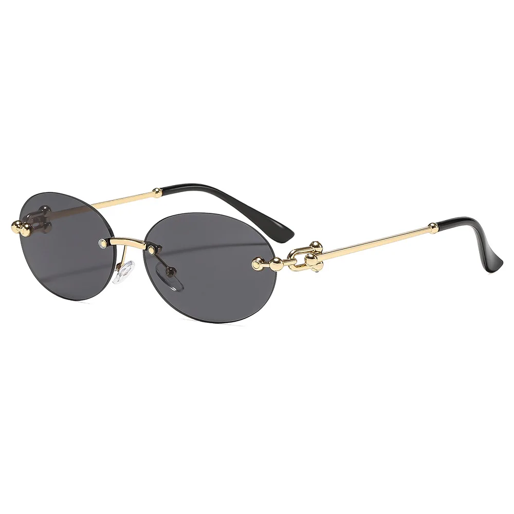 New Metal Frameless Oval Woman Sunglasses Luxury Brand Design Summer Sun Protection Sunnies Man Fashion Sunglasses UV400