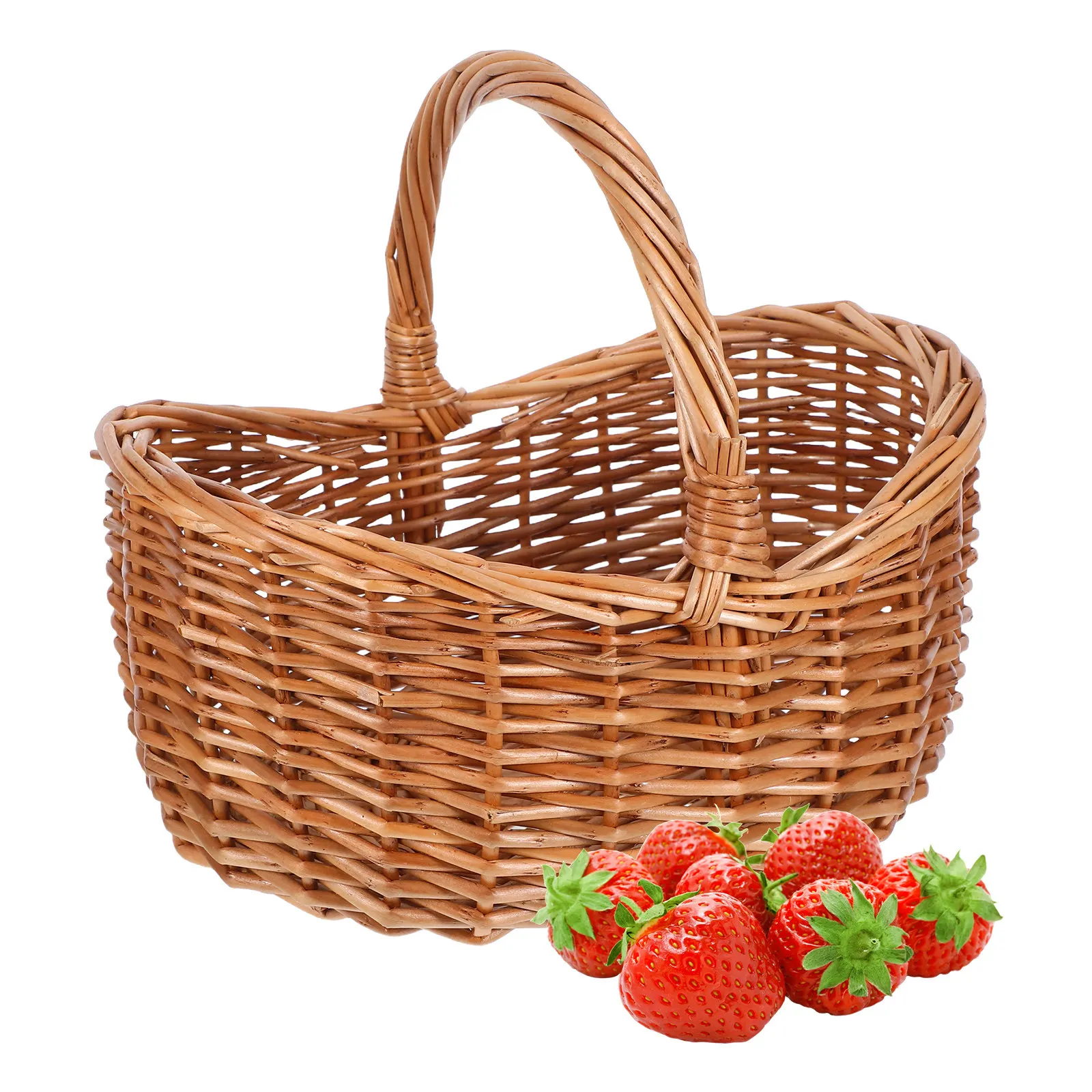 Willow Woven Picnic Basket Handmade Rustic Storage Organizer Portable Carry Basket Floral Decor Shopping Baskets