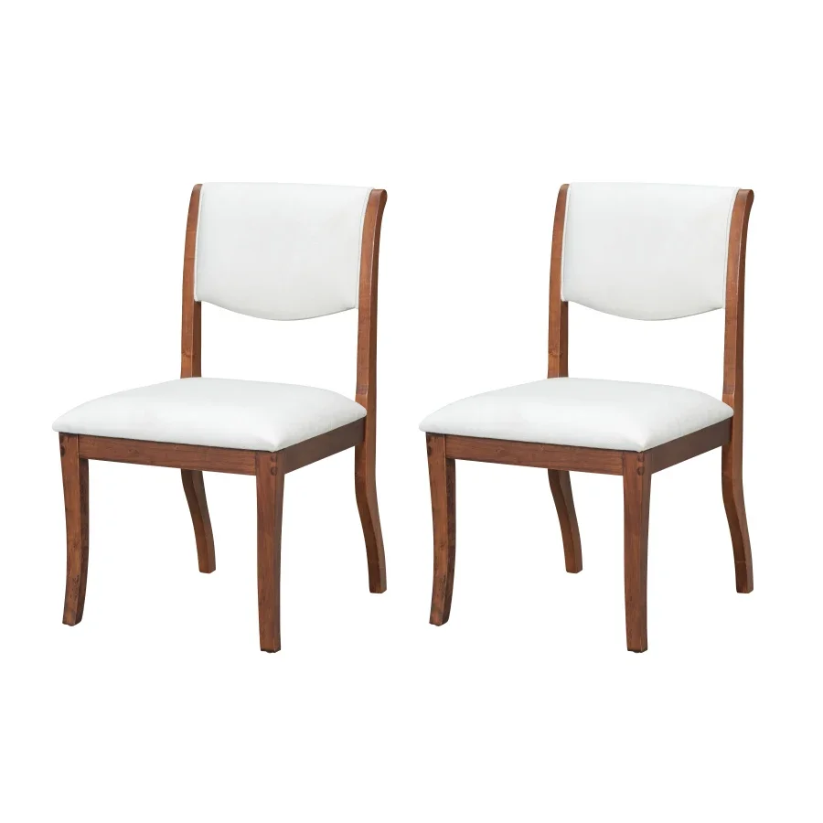 Walnut Finish Upholstered Dining Chairs Set of 2 - Traditional Elegant Fabric Side Chairs with Curved Lines, Solid Hardwood Fra