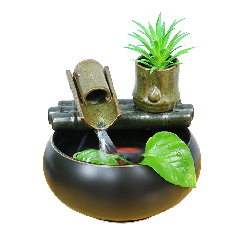 Multifunctional Indoor Water Fountain Mini Fish Tank Flower Pot Tabletop Fountain With Soothing Sound for Office and Home Decor