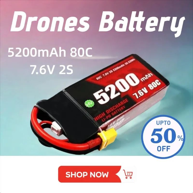

T/XT60 Plug 5200mAh 80C 7.6V 2S LiPo Battery for RC Quadcopter Helicopter Cars Boats Drones Rechargeable Battery