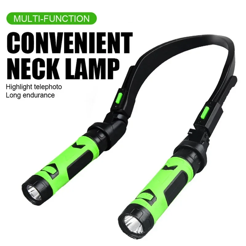 Portable Neck Lamp Rechargeable Dual Head Flashlight Outdoor Camping Headlamp 2 Modes Emergency Work Lights For Fishing Reading