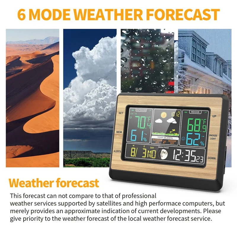 Wireless Weather Station 6 Inch Color Screen Digital Temperature Humidity Meter Weather Forecast Station With Sensor