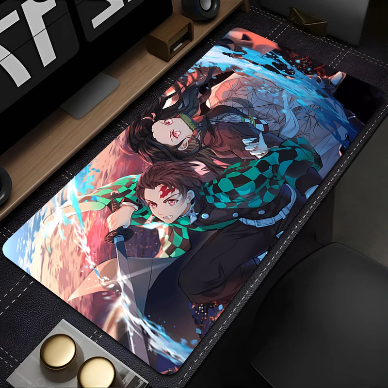 Mouse pad antiderrapante grande de borracha para jogos, tapete para teclado de computador, acessórios para jogos, tapete para pc, demon slayer tanjirou xl