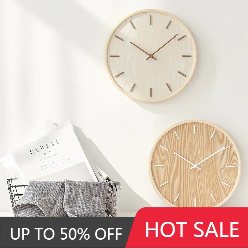 1pc Japanese Silent Wall Clock Living Room Bedroom Simple Modern Decoration Home Wall Watch Wooden Quartz Clock, South Clocks