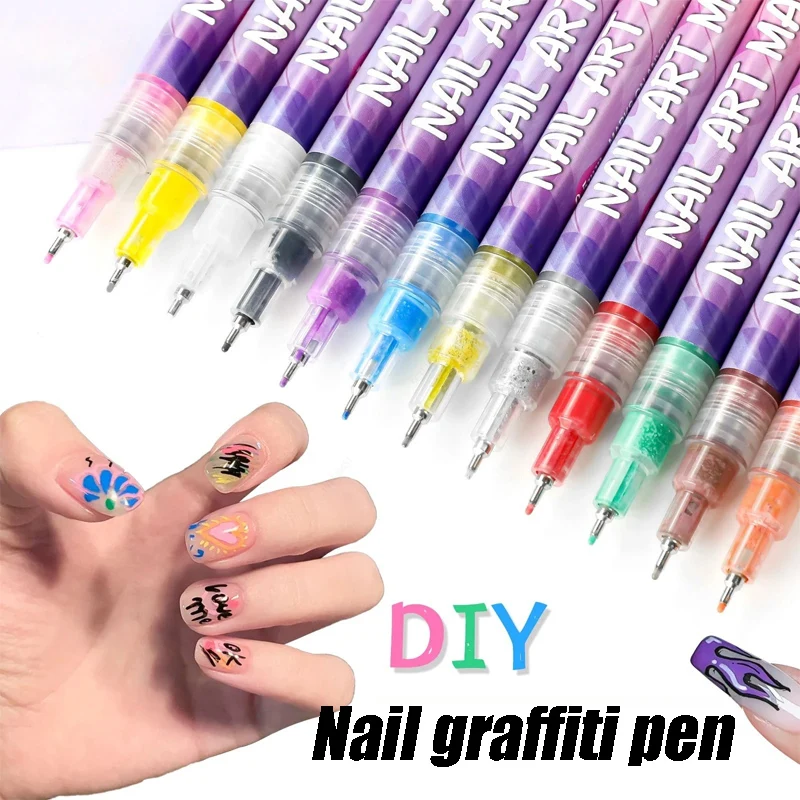 

12-Color Nail Art Pen Set Nail Marker with Acrylic Paint 0.5mm Ultra-Fine Tip for Waterproof Nail Design Drawing
