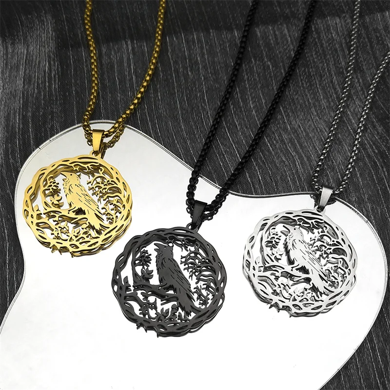 Gotische Hohle Krähenschädel-Anhänger-Halskette für Damen und Herren, Edelstahlkette, Schwarze Goth-Baum-Schmuckstücke, Halloween-Geschenke – Detail 4