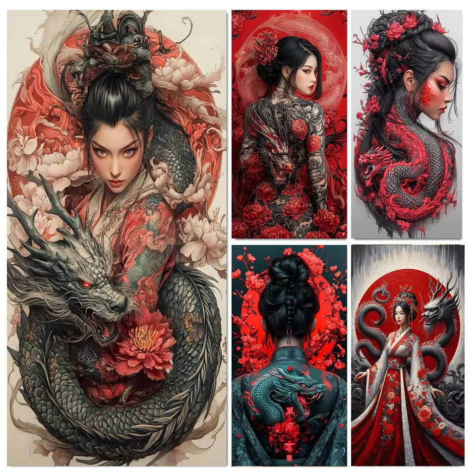 

Diy Large Size Diamond Painting New Collection Anime Girl Dragon Full Mosaic Japanese Beauty Embroidery Cherry Blossom Picture