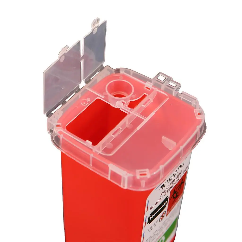 Biohazard Needle Container Box Translucent Locking Lid Trash Can for Disposable Syringes and Blades