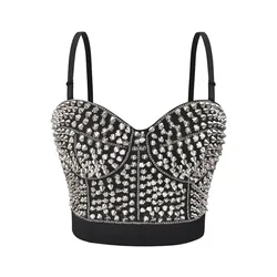 Silver Rivets Corset Party Club Bra Camis Vest Woman Punk Sexy Crop Top Push Up Bras Bustier Ladies Bralette Underwear