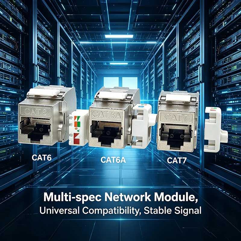 CAT6/CAT6A/CAT7 Shielded Keystone Module 180° Toolless RJ45 Network Jack Zinc Alloy 10Gbps for Ethernet Wall Plate Installation